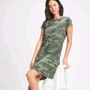 GAP Women XL Green Camouflage Short Sleeve Cotton Slub T-Shirt Shift Dress NWOT